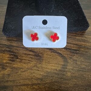Stainless Steel Red Clover Earrings